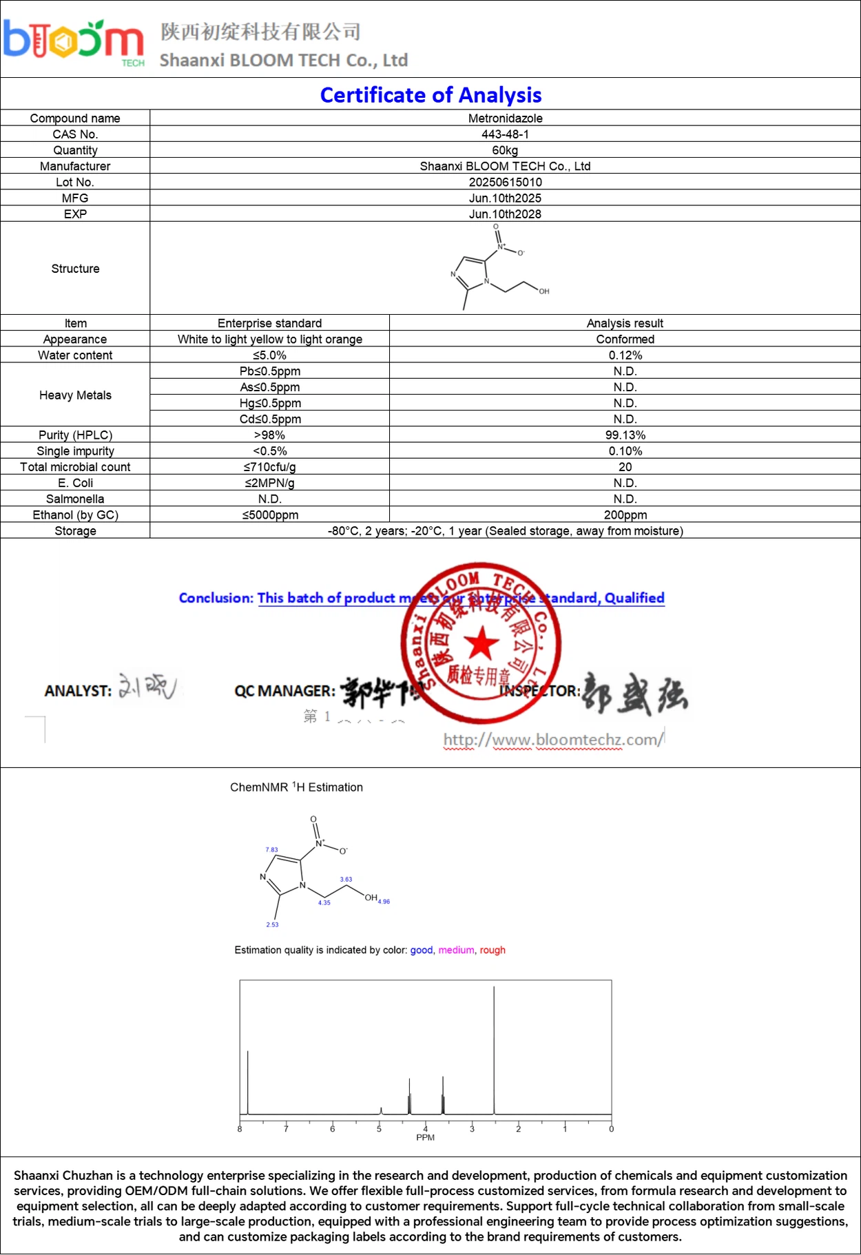 Metronidazole| Shaanxi BLOOM Tech Co., Ltd Metronidazole| Shaanxi BLOOM Tech Co., Ltd